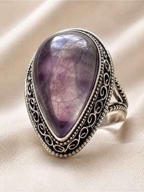 Large Fluorite Statement Ring |
Sterling Silver Overlay | Size 8